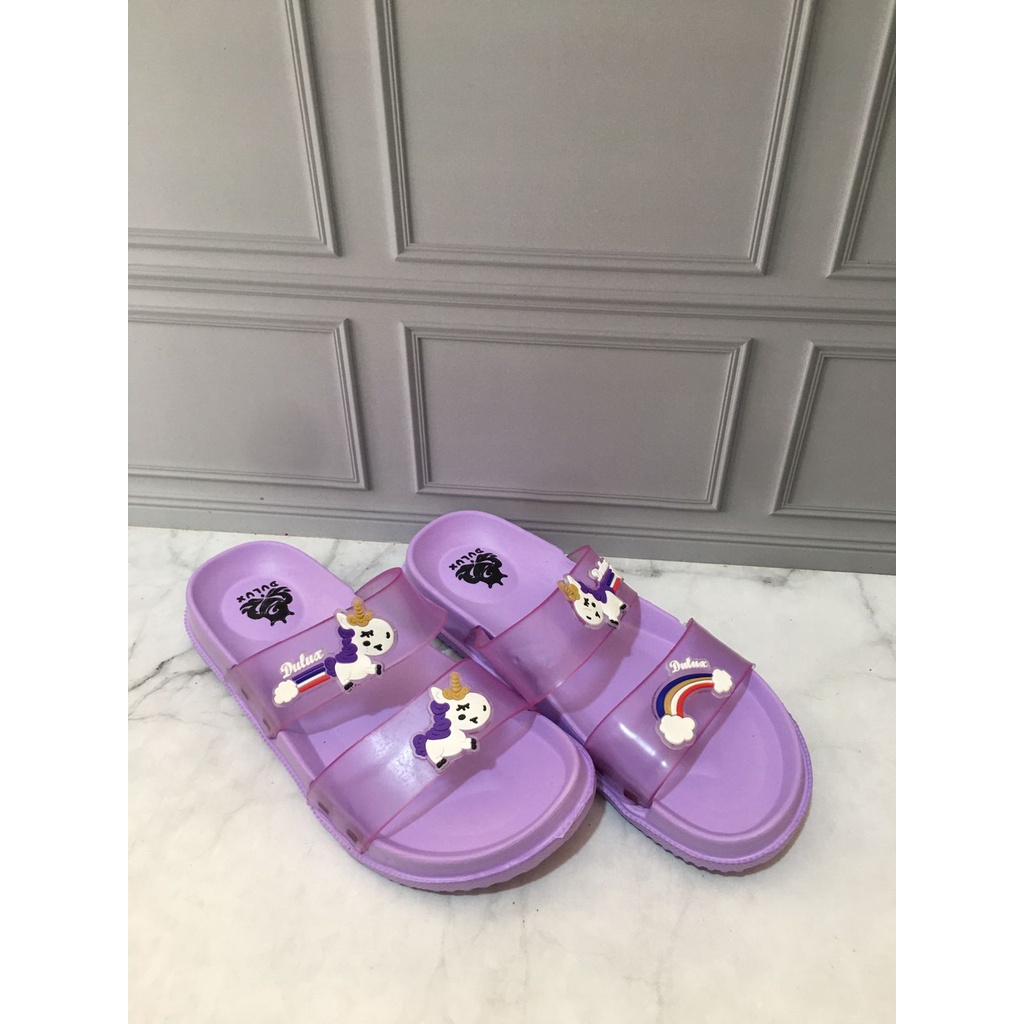 DX-331D-UNC Sandal Selop Anak Perempuan Tali Transparan Motif Unicorn Merek Dulux Ukuran 24-29