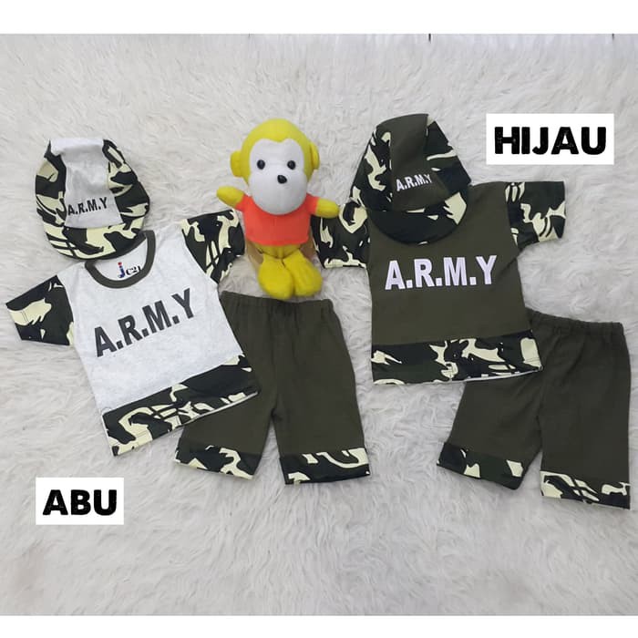 Murah  Baju Bayi Laki-Laki Setelan Army Set Topi
