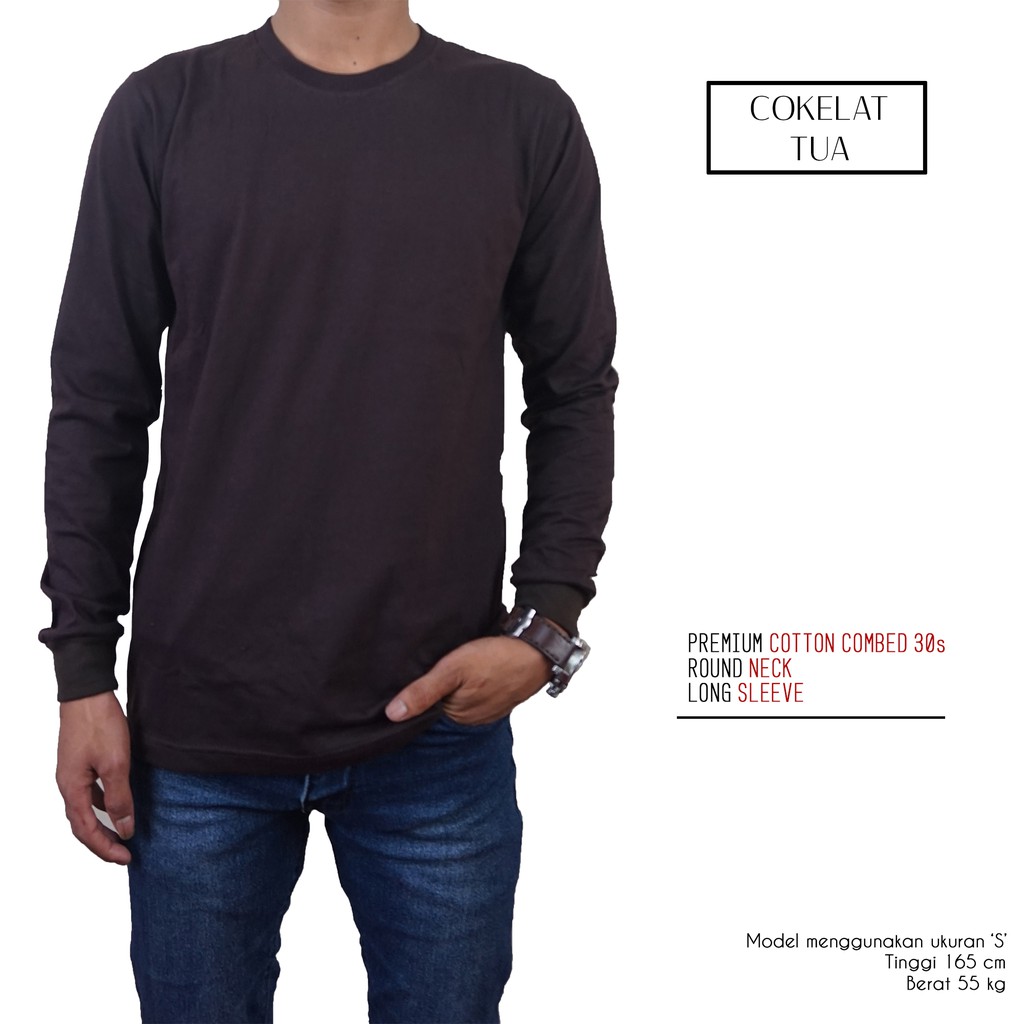Naga Clothing Kaos Polos COKLAT TUA  Lengan Panjang Cotton 