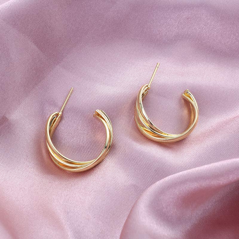 Anting Tusuk Gantung Desain Setengah Lingkaran + Simpul Gaya Korea / Modern / Unik Untuk Wanita