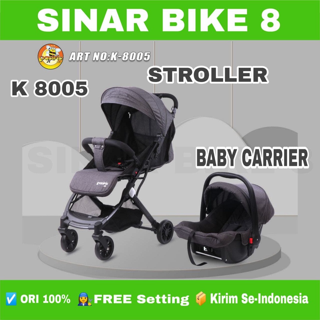 Baby Stroller &amp; Baby Carrier Pacific K8005 Bisa 3 Posisi Duduk, Rebah dan Tidur