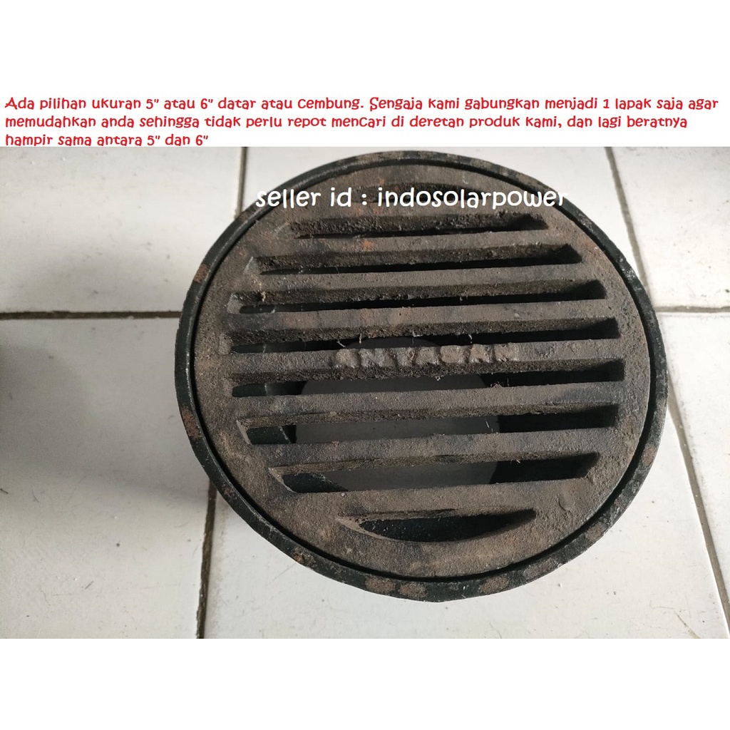 Roof drain saringan pipa air atap 5&quot; 6&quot; 5 6 in inci inch bahan iron cast ada pilihan datar atau cembung penyaring kotoran ranting phon daun di atap dak  dek