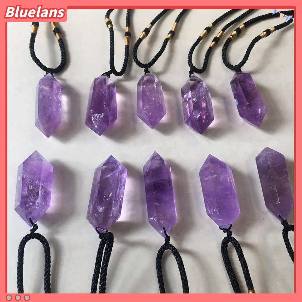 Bluelans Kalung Liontin Heksagonal Batu Amethyst Imitasi Untuk Penyembuhan