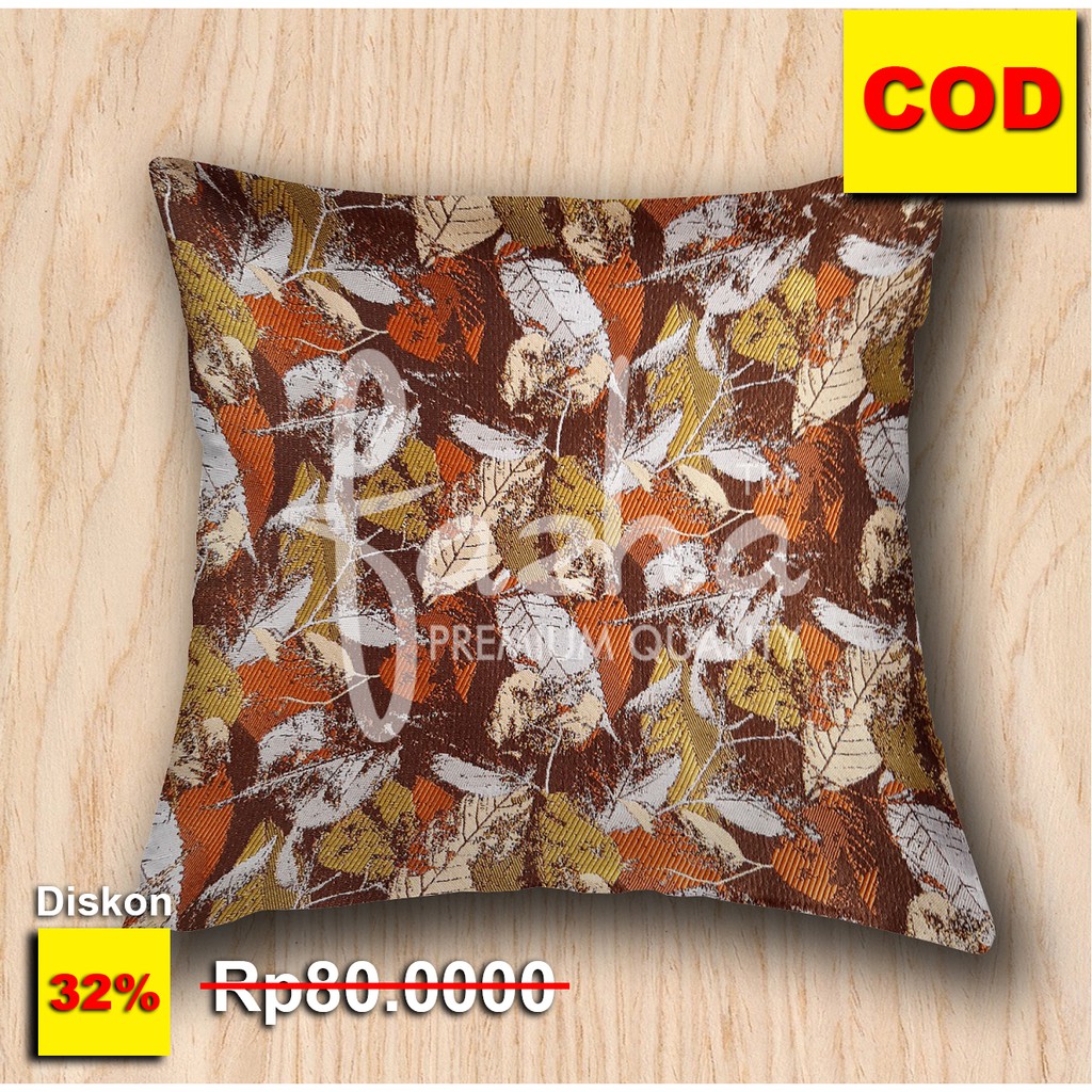 Sarung Bantal Sofa Kursi Tamu Ekspor Mewah Modern Premium Motif Daun Coklat Kuning 40x40