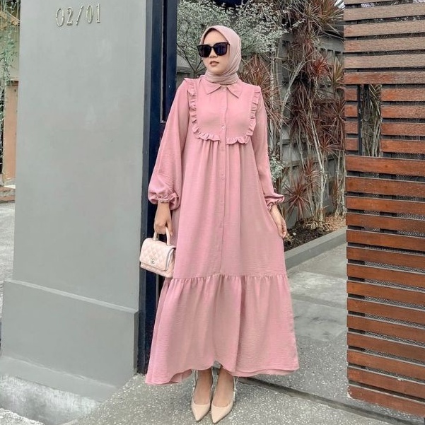 UNIZA DRESS CRINKLE AIRFLOW / Gamis Busui Premium Dress Kondangan Wanita Terbaru