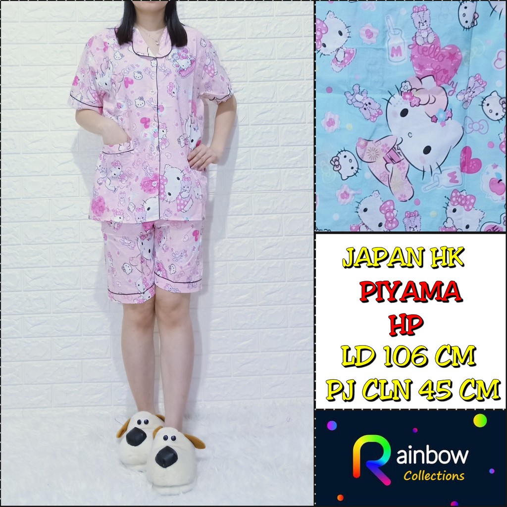 Piyama dewasa HP FIT XL, celana pendek baju pendek, katun jepang,motif POOH TIGER/BUNGAPANDA/KITTY