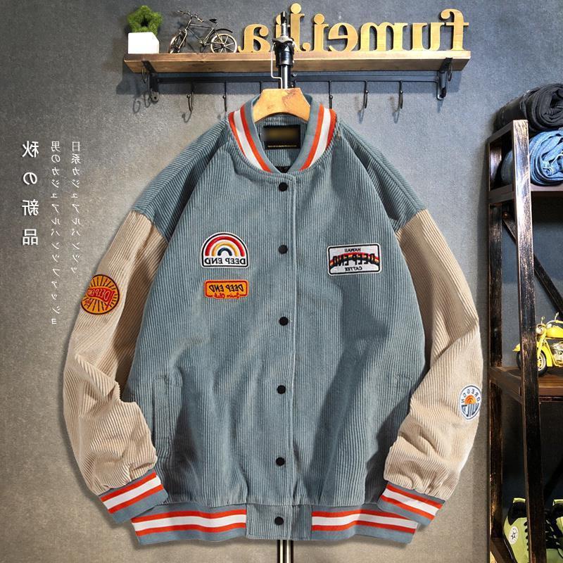 Newlan WT003 Jaket Baseball Japanese Harajuku BF Unisex Jacket College Baseball --- Jodian Baseball Jacket-Biru