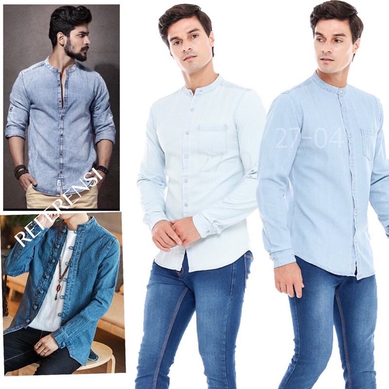 Kemeja Kasual Denim Pria (FSBN01 COLLARNECK DENIM)
