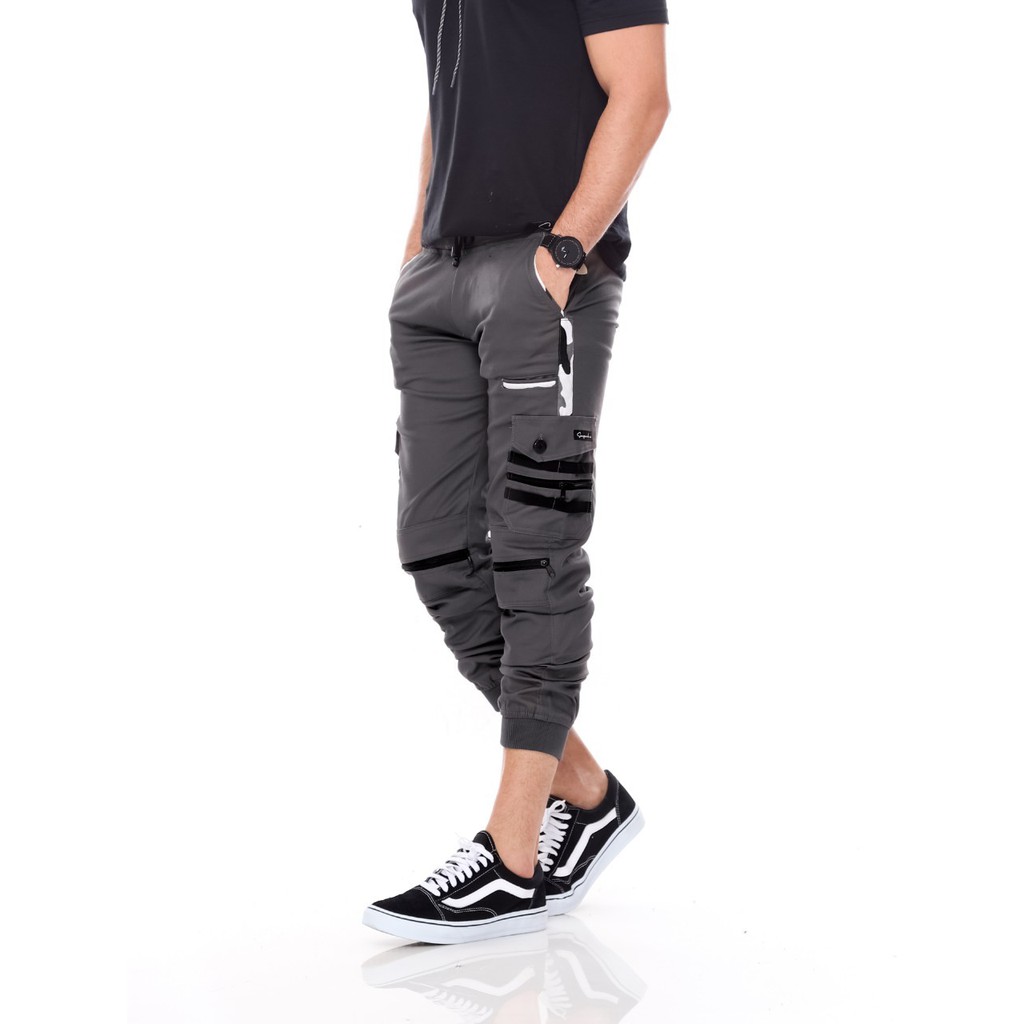Celana Jogger Zipper Grey Panjang Pria By Suapparel.co