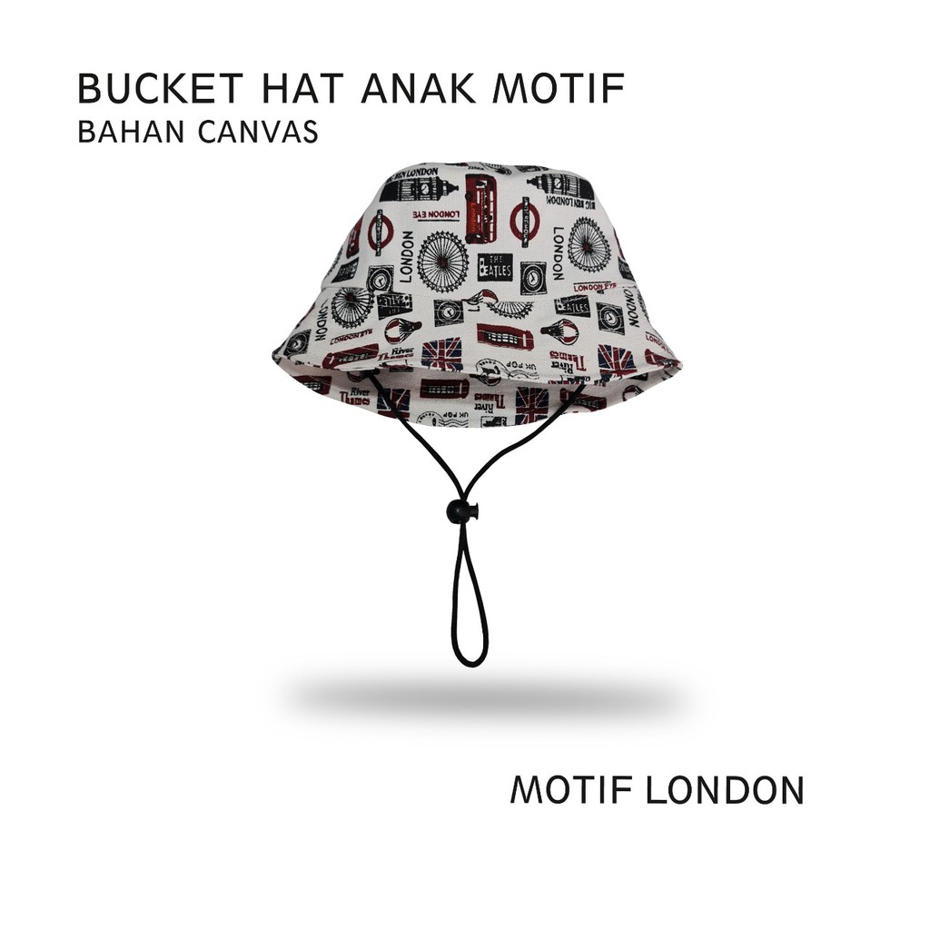 Topi Bucket Anak Tali Bahan Canvas Tebal Motif