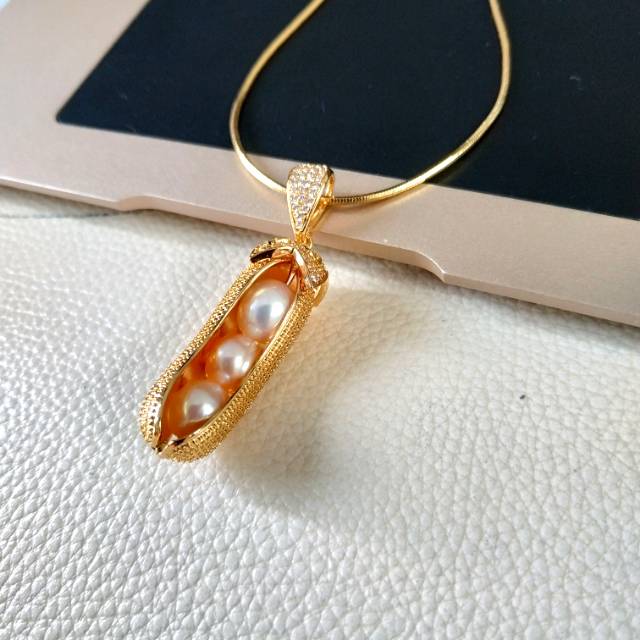 Kalung Kacang Mahkota Mutiara | Mutiara Air Tawar | Mutiara Lombok | Rodium