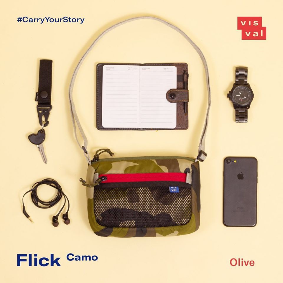 VISVAL FLICK Tas Selempang Sling Bag Pria Wanita Cowok Cewek Clutch Slempang Hijau Army Camo Olive