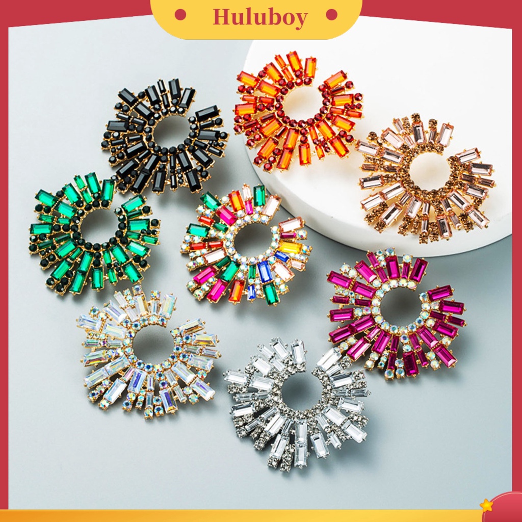 Hu Hu Hu Hu Hu Alat Bantu Pasang Kacamata♡ 1 Pasang Anting Stud Bentuk Bunga Matahari Aksen Berlian Imitasi Warna-Warni Gaya Vintage Bohemian