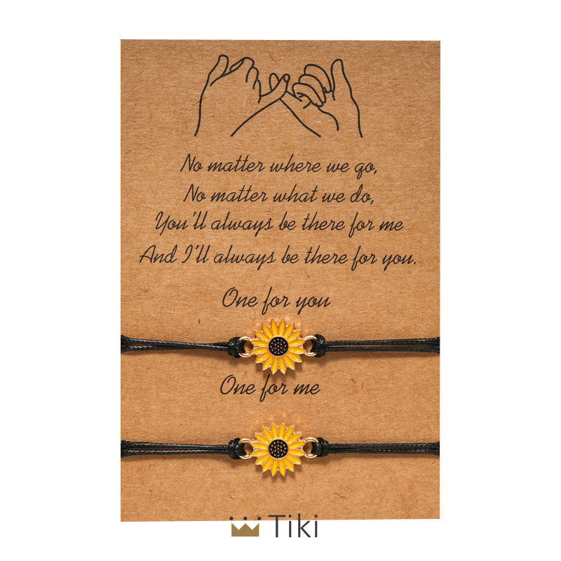 2pcs Gelang Tali Persahabatan Anyaman Krisan Bunga Matahari Fashion Wanita Korea Pria Adjustable Couple Bracelet Daisy Bracelet Hitam-7