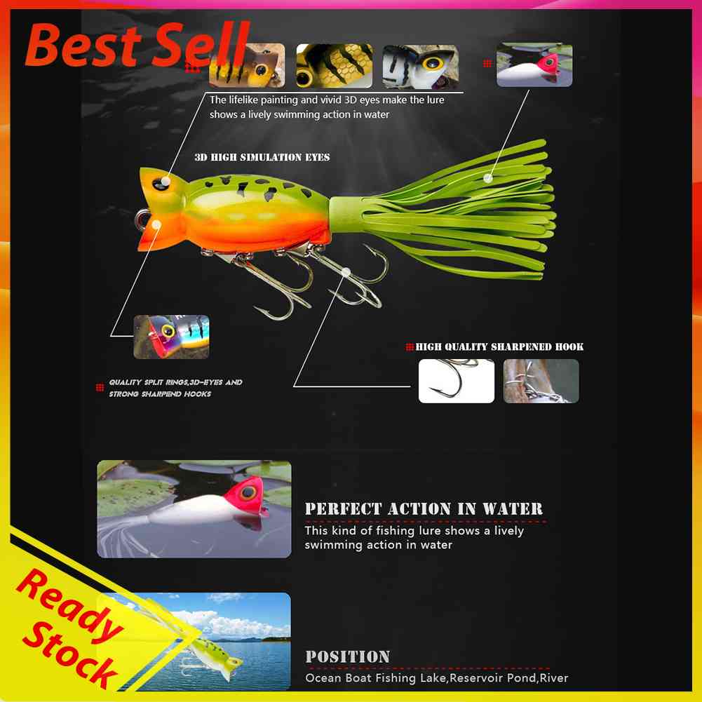 11g 5cm Topwater Popper Lures 3D Eyes Artificial Wobblers Bait with Skirt Tails