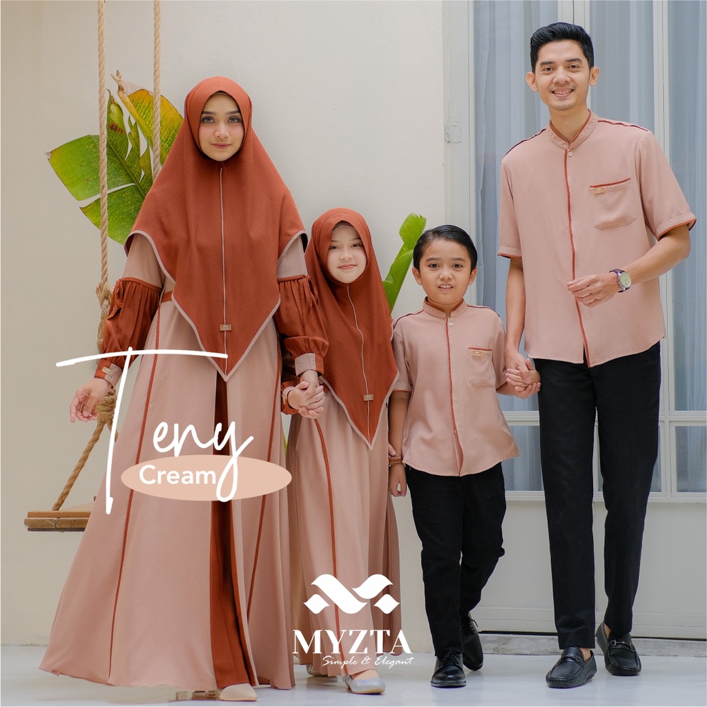 TENY FAMILY SET CREAM MYZTA ORIGINAL KOKO DEWASA TENY DAD GAMIS DEWASA TENY MOM CREAM KOKO ANAK TENY