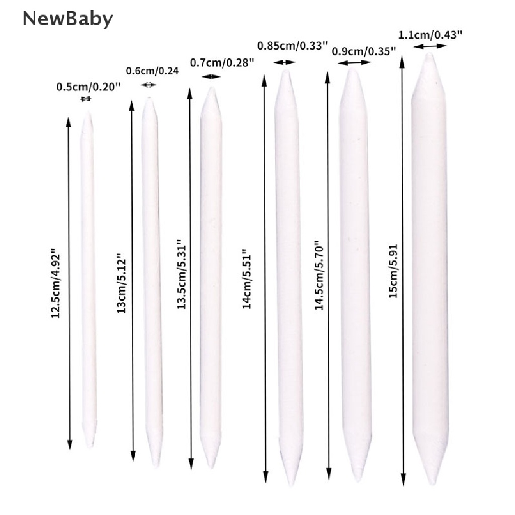 Newbaby 6pcs / set Stik Blending Smudge Stump Tortillon Warna Putih Untuk Sketsa / Gambar