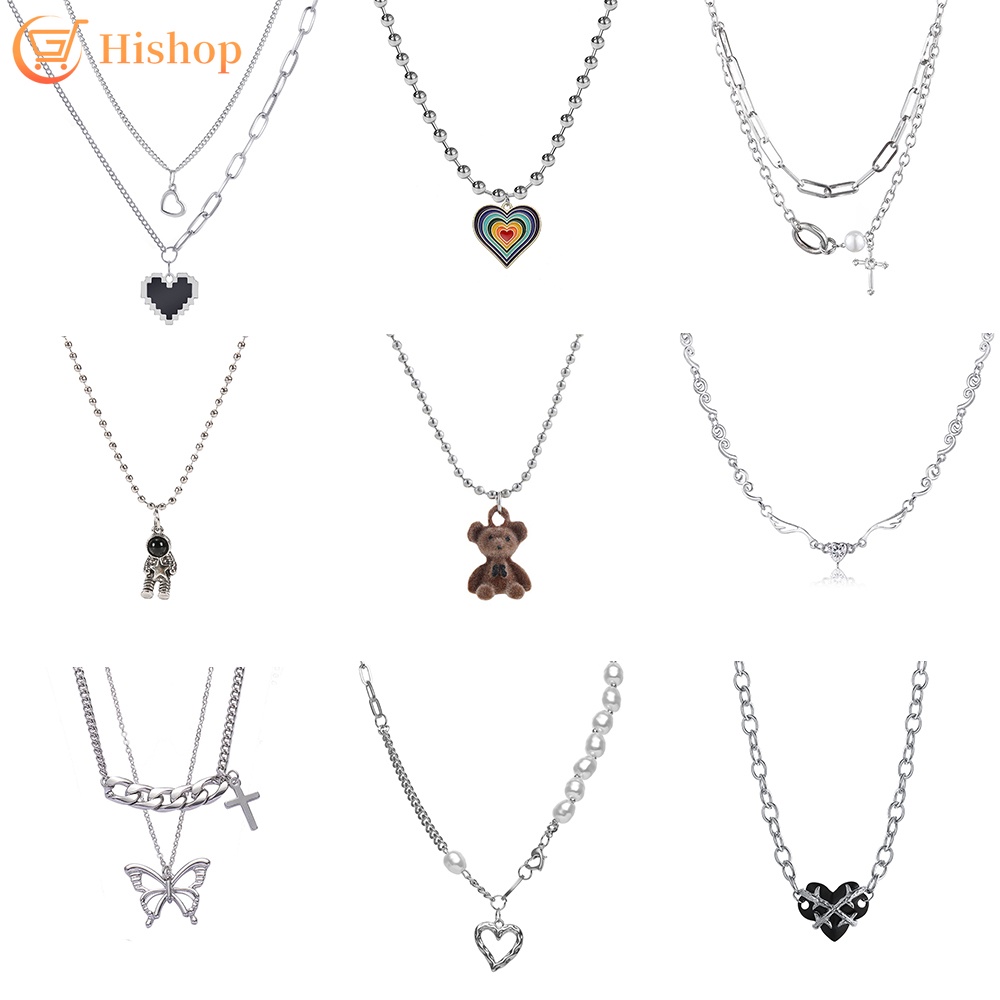 Kalung Choker Multilayer Dengan Liontin Salib / Kupu-Kupu / Beruang / Hati Gaya Vintage Untuk Wanita
