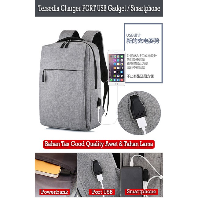Tas Ransel Power USB Port High Quality Import / Tas USB Charger Original