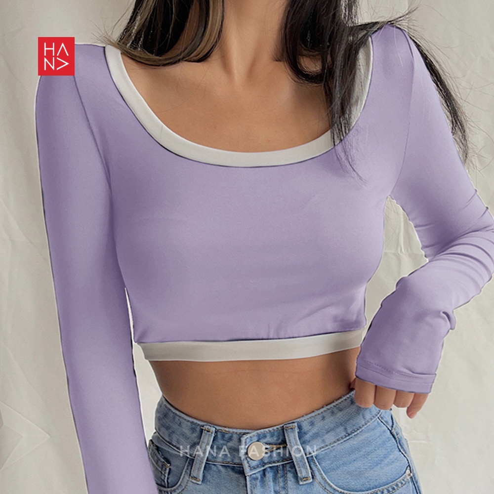 Hana Fashion JKT - Leora Crop Top Long Sleeve Atasan Crop Wanita Murah - CT169