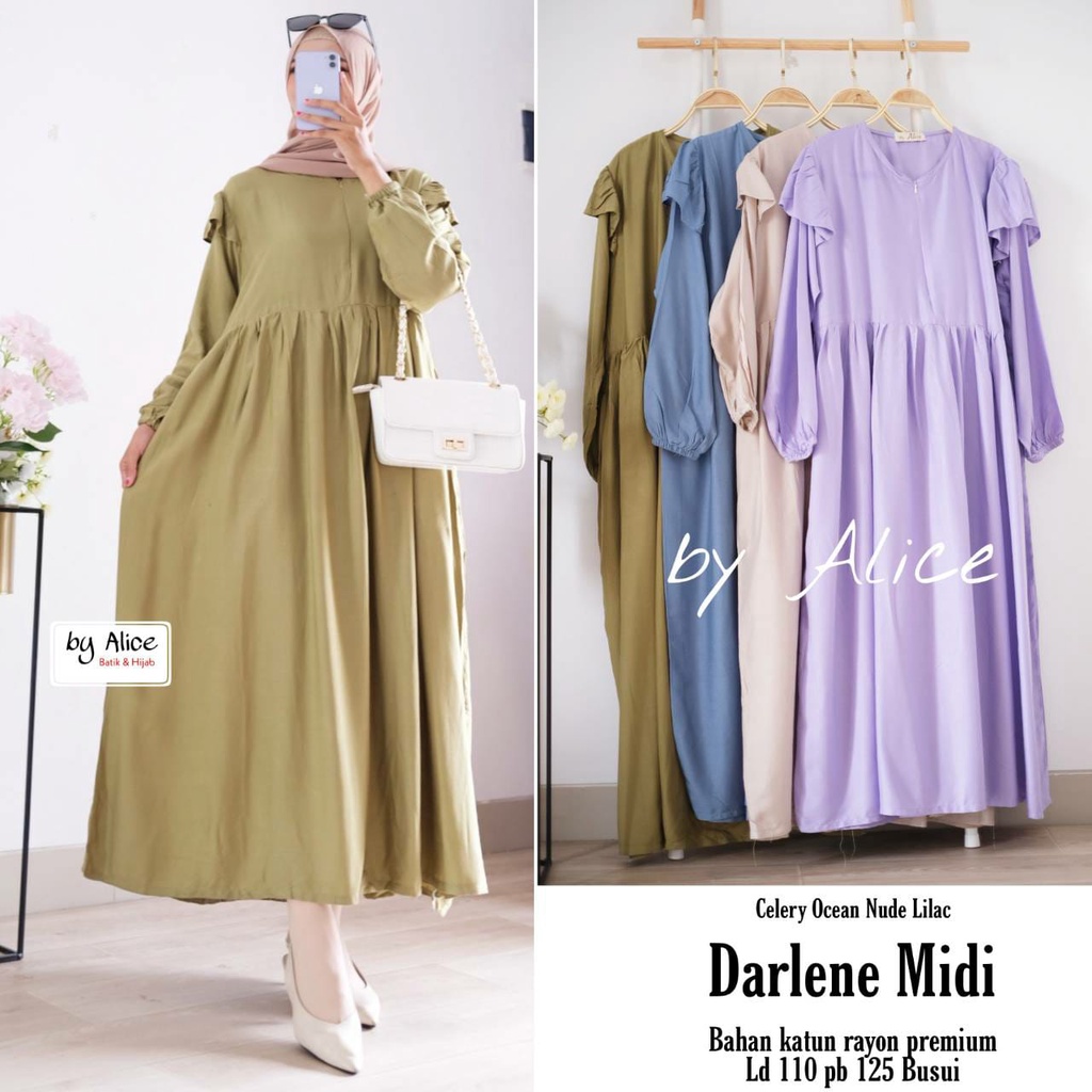 DARLENE DRESS / 17.7 / BAHAN RAYON HQ / LD 110 / PB 125 / BUSUI / MIDI / ALLSIZE / ALICE