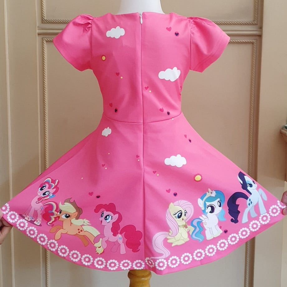 DRESS PESTA ANAK MOTIF QUEEN LITTLE PONY IMPORT PINK LUCU / GAUN PESTA ULANG TAHUN ANAL UNICORN