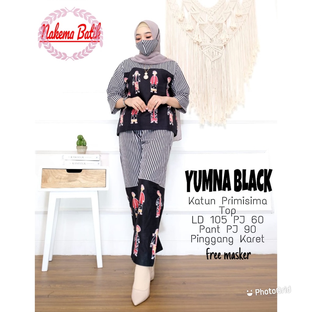 Ori by Nakema Batik Yumna Black Setelan Batik Wanita Casual Formal Batik Katun LD 105 cm One Set Bat