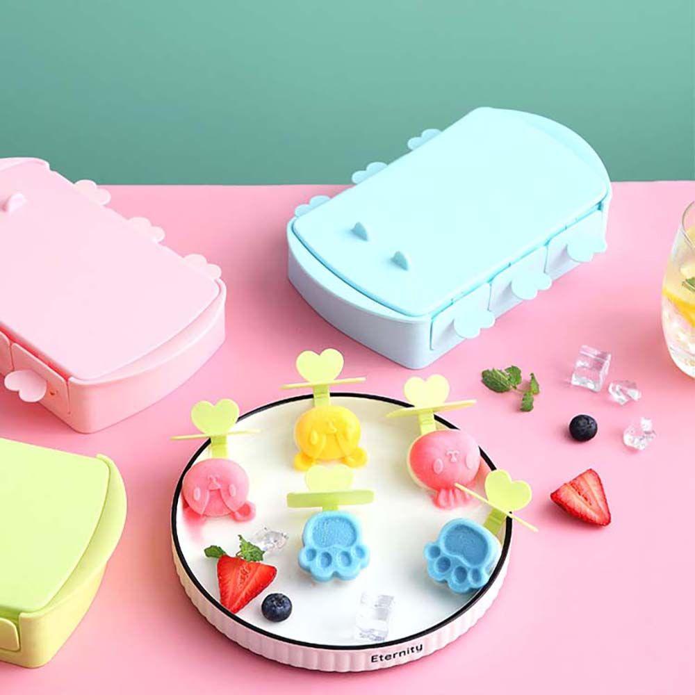 [Elegan] Cetakan Es Krim Kartun Dengan Tutup Dan Stik Alat Makanan Penutup Gadget Dapur Rumah Tangga Peralatan Dapur Pembuat Es Pop Buatan Sendiri