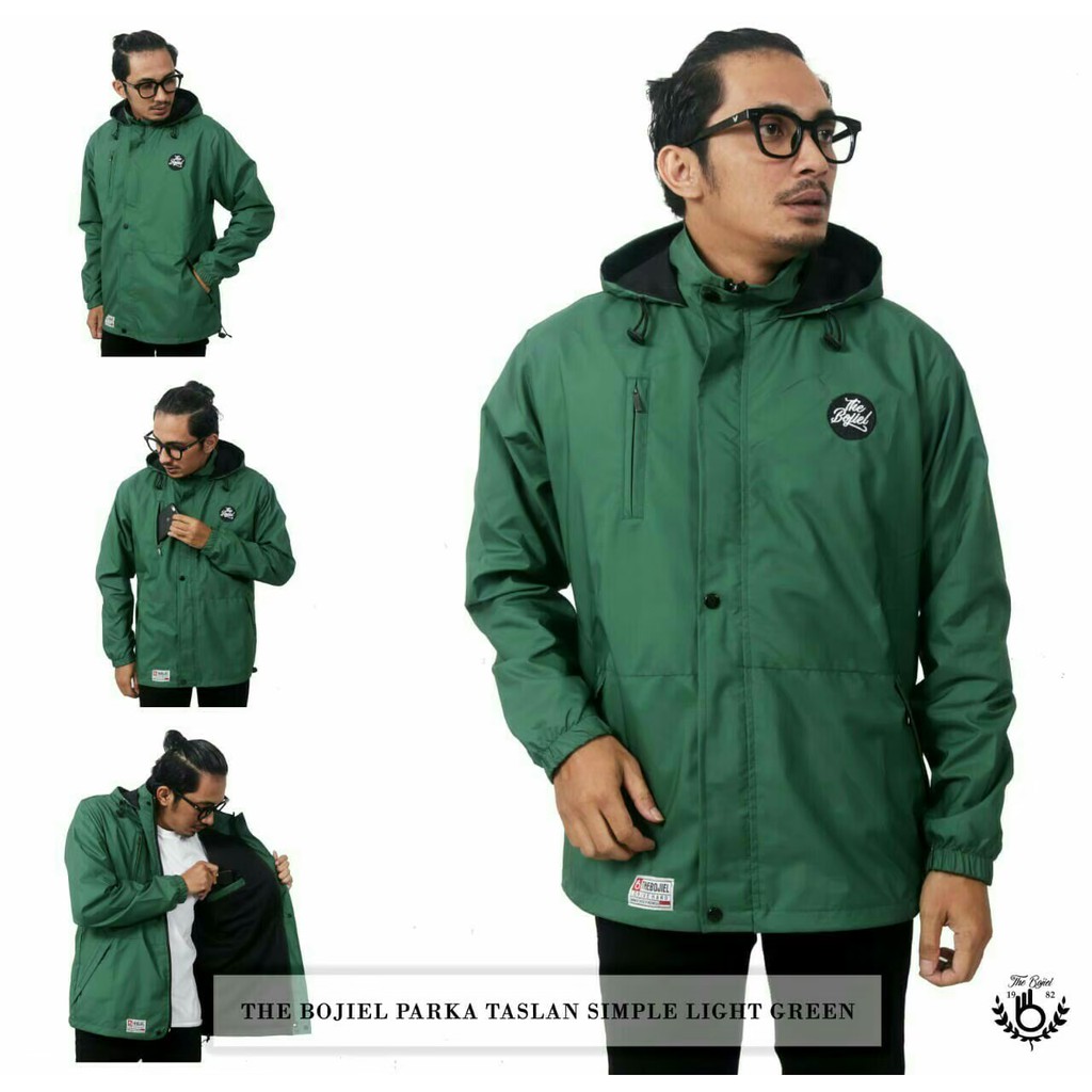 Jaket Parka Taslan Waterproof The Bojiel Original Polos - Light Green