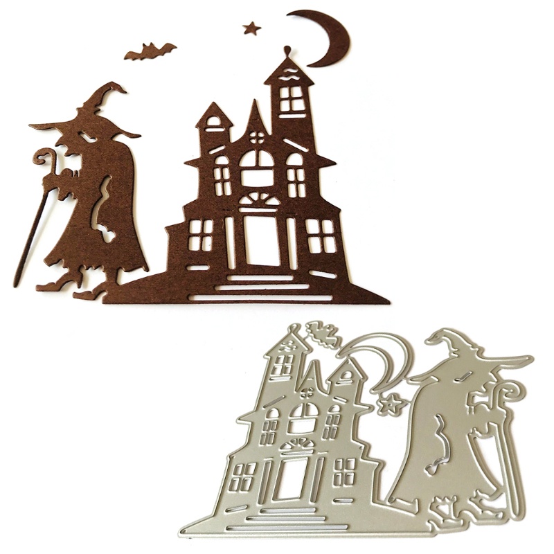 Zzz Cetakan Stensil Cutting Dies Motif Penyihir Halloween Bahan Metal Untuk Scrapbook / Craft DIY