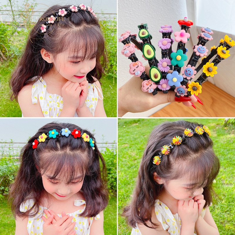 Roselife Daisy Rainbow Flower Strawberry Hair Braiding Clip Loop Headband for Kids Children Hair Styling Tools