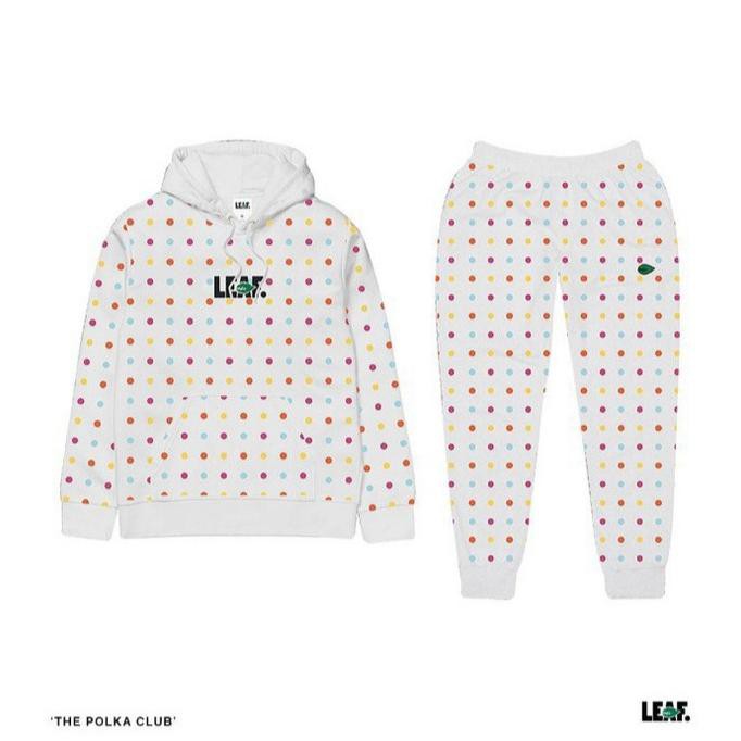Produk Terbaru Set Hoodie Polka White Leaf Original