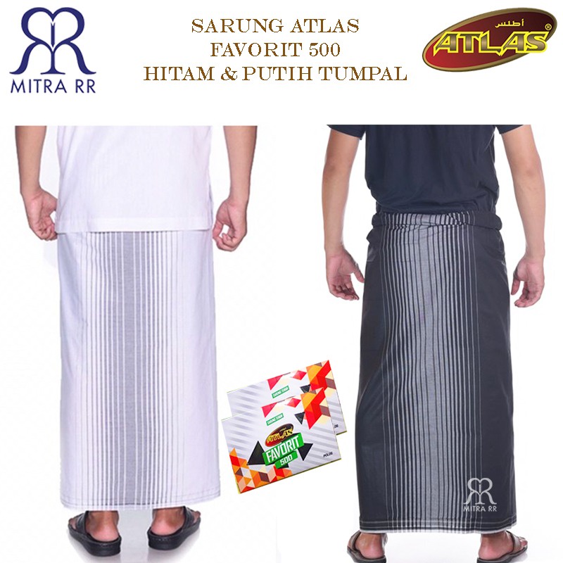 Sarung Atlas Favorit 500 Hitam Polos Tumpal Putih Polos Tumpal