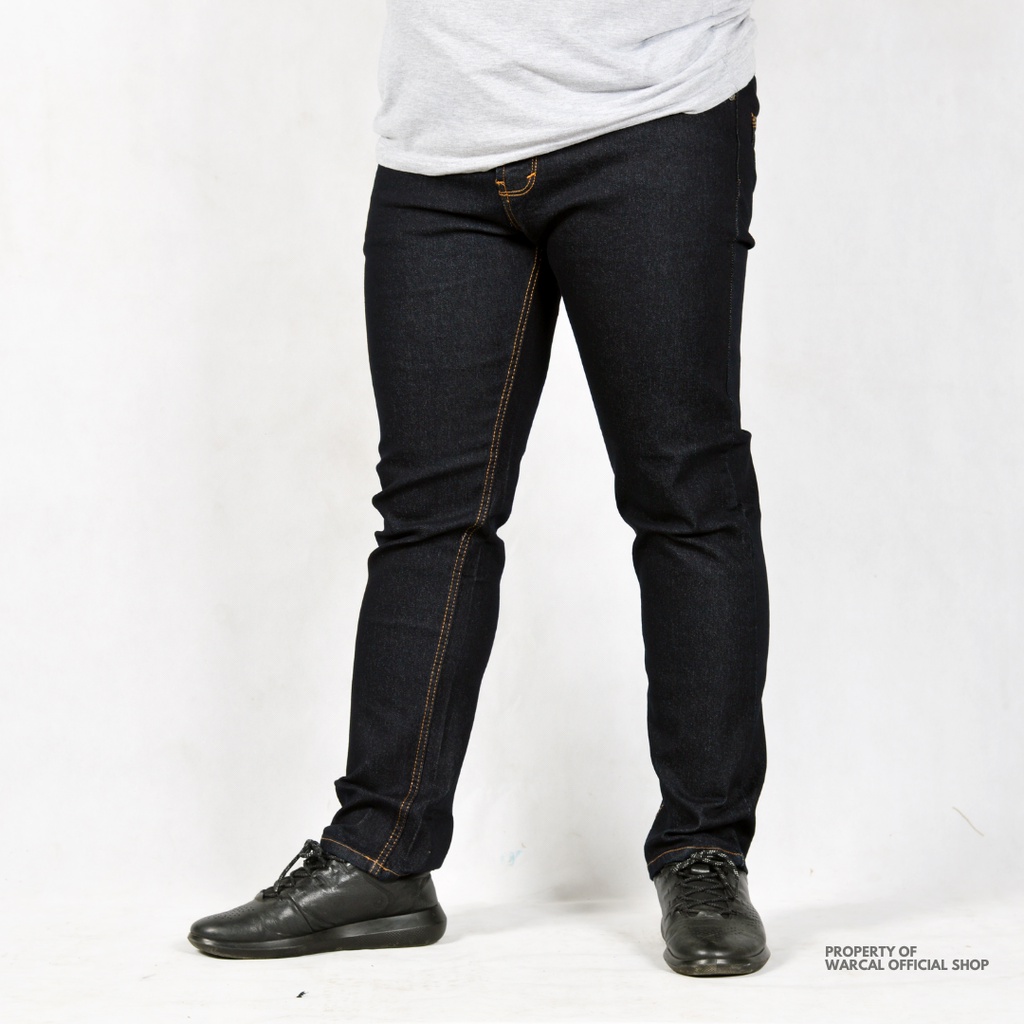 Jeans Panjang BIGSIZE Pria Jumbo Slimfit Melar Bahan Karet Blueblack