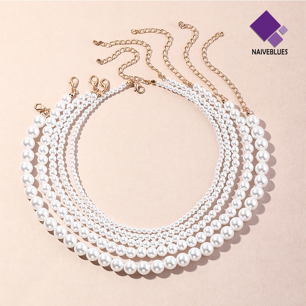 Naiveblue &gt; 44566 Pcs Kalung Choker Mutiara Imitasi Bulat Elegan Untuk Wanita