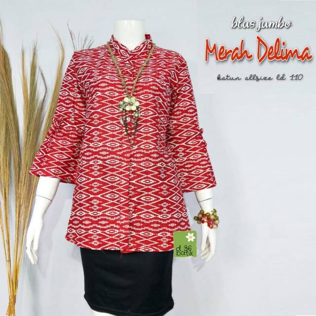 Blus terompet merah delima batik modern