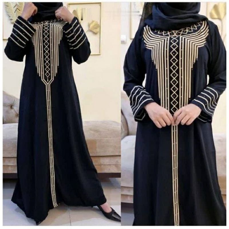 abaya bordir hitam cristal turkey dubai arabian gamis syari