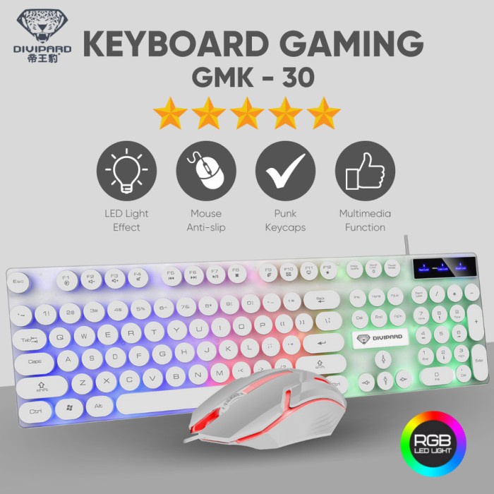 Keyboard Plus Mouse Gaming Divipard GMK-30 Kabel USB 2.0 Plus LED