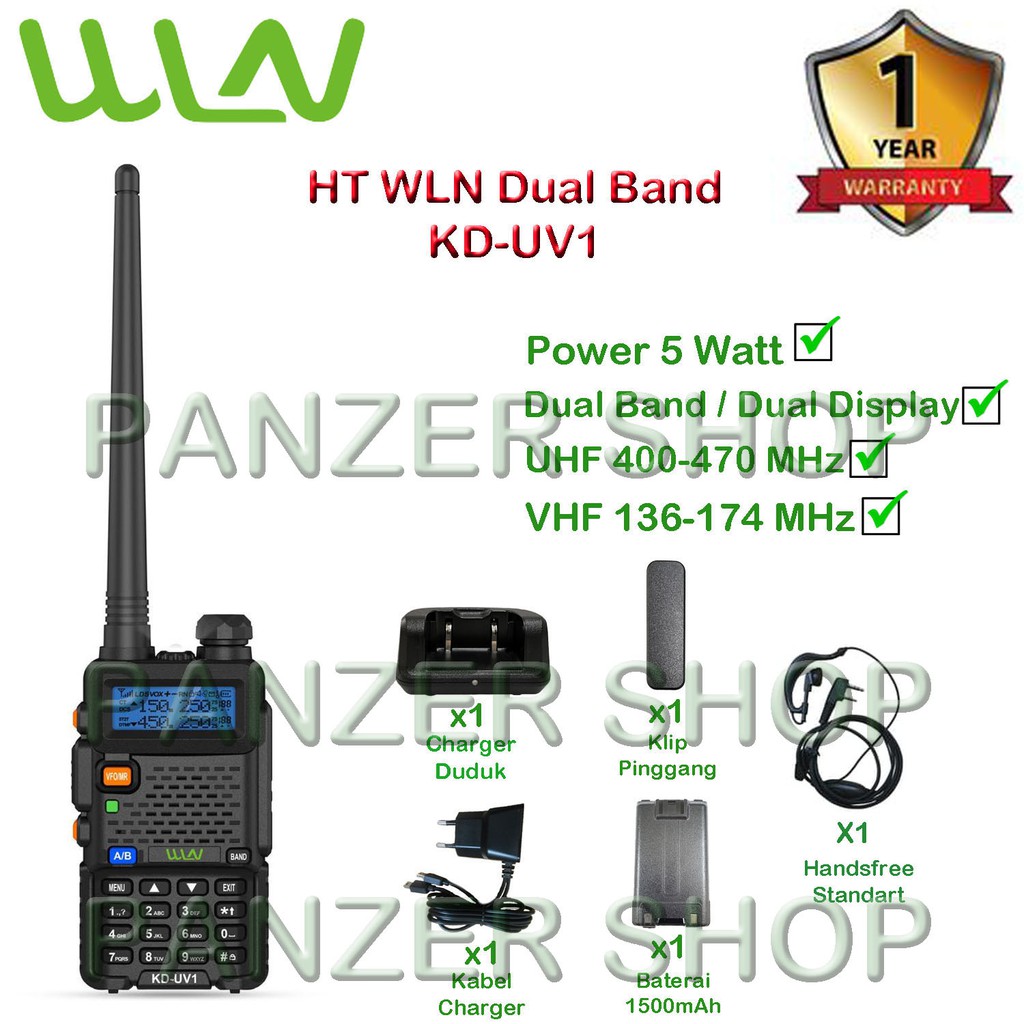 PAKET STANDART HT WLN KD-UV1 DUAL BAND (UHF,VHF) DAYA 5 WAT