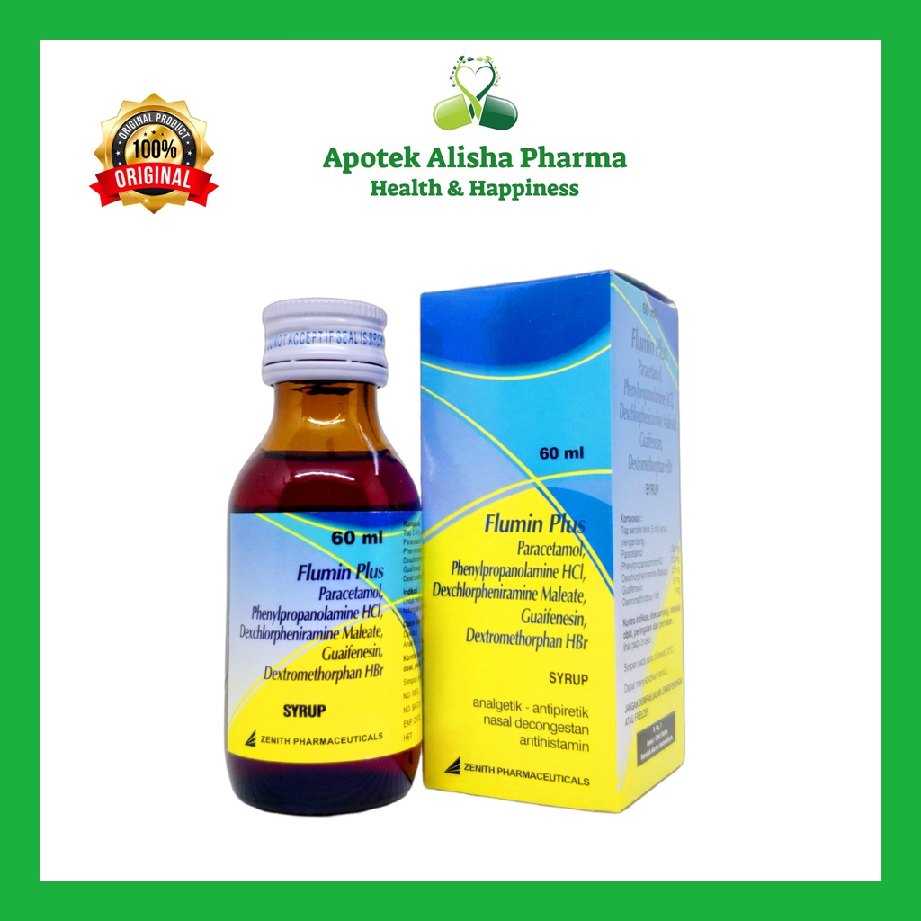 Flumin Plus Sirup 60ml - Plumin Plus Syrup Obat Batuk Alergi Kering / Flu Pilek / Panas Demam Anak