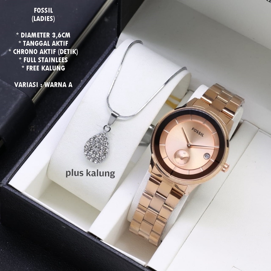 (BISA COD) JAM TANGAN WANITA FASHION RANTAI BODY BULAT TANGGAL &amp; CHRONO AKTIF FREE KALUNG