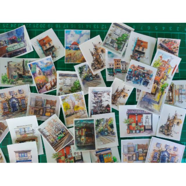 

STICKER TEMA GEDUNG WACO / WATER COLOR/ SCRAPBOOK/ 45 PCS