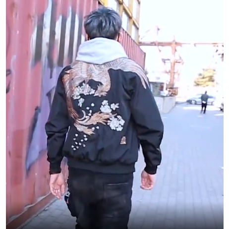 Sukajan Jacket cowok leather Jaket javan bordir motif burung Phoenix murah impor original Jiket ori