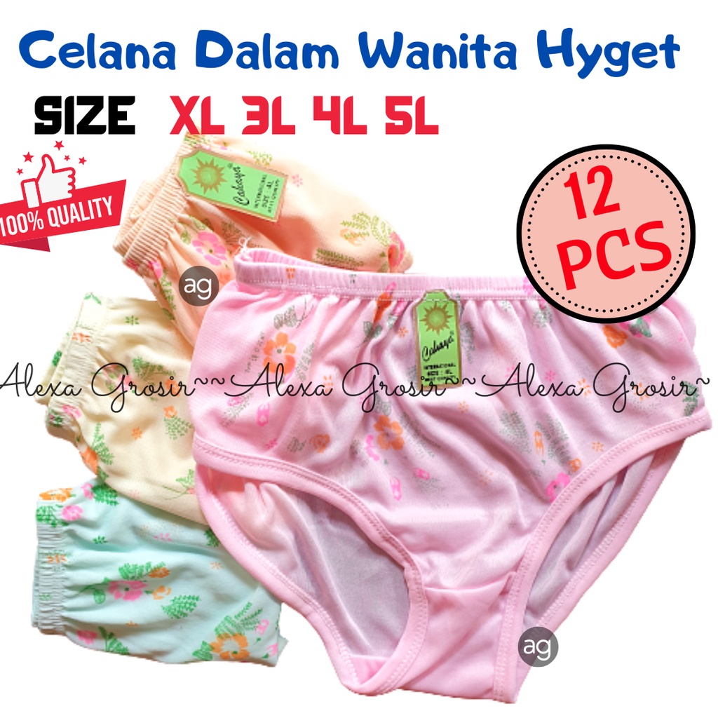 12 PCS Undies Celana Dalam Wanita Motif Hyget Ukuran ampe extra jumbo size 5L/ XXXXXL