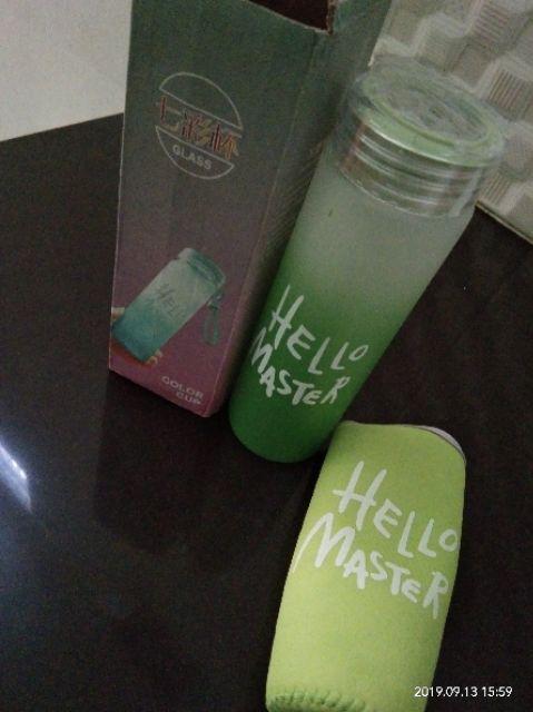 Botol Kaca Hello Master 480 Ml + Pouch Busa / Sarung Busa