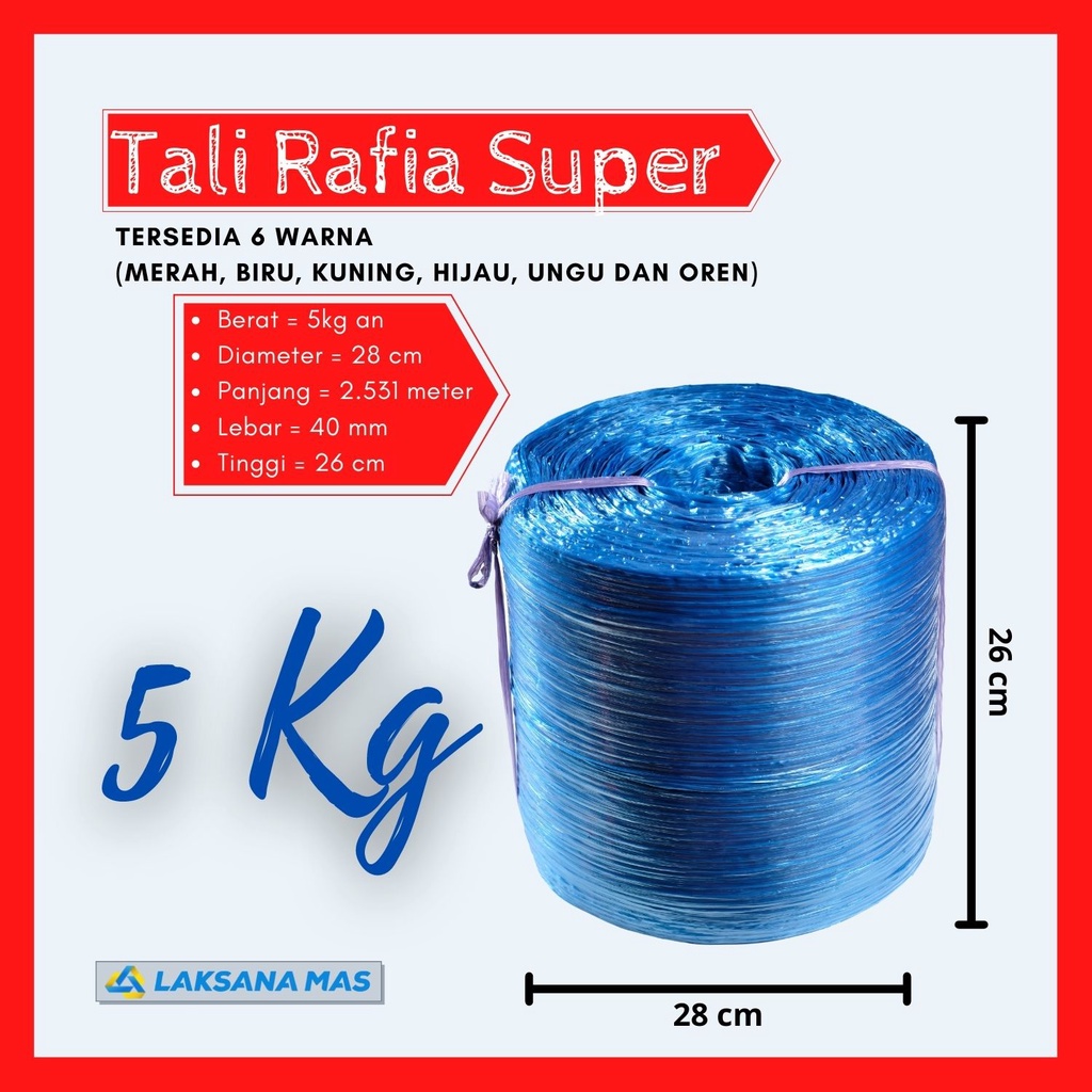 RAMADANSALE (COD) TALI RAFIA PLASTIK LAKSANAMAS SUPER WARNA GLOSSY MERAH/BIRU/KUNING/HIJAU/UNGU/OREN