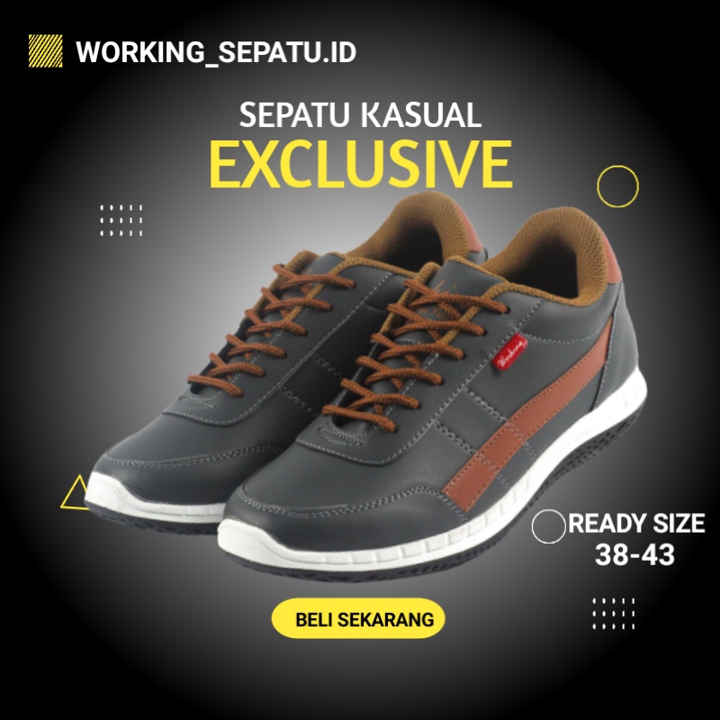 Sepatu Casual Import Pria Buat Kerja Jalan Santai Sport Running Spatu Kulit Original Keren Terlaris 