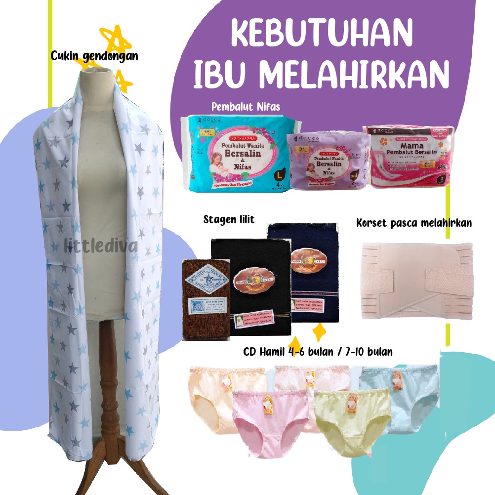 List KEBUTUHAN IBU MELAHIRKAN Pembalut Bersalin Cukin stagen lilit korset Softex Maternity CD hamil Gurita Tali Ibu