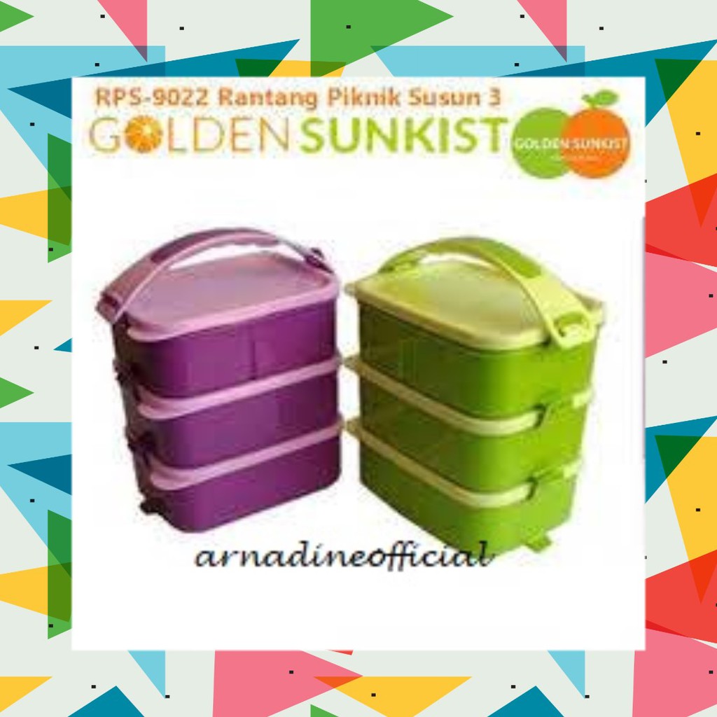 [ARNADINEOFFICIAL] [RANTANG GS BESAR] GJS - RANTANG SUSUN 3 PLASTIK GOLDEN SUNKIST 9007 - LUNCH BOX