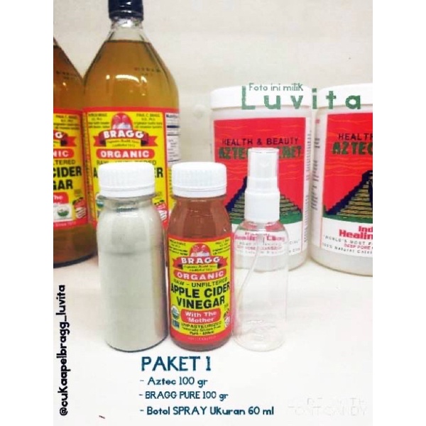 PAKET Aztec Secret Indian Healing Clay Mask dan Bragg Apple cider Vinegar